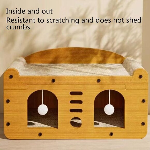 Cat Scratcher House, Cat Scratcher Board Cat Cave with Hanging Ball Toy - Picture 7 of 7